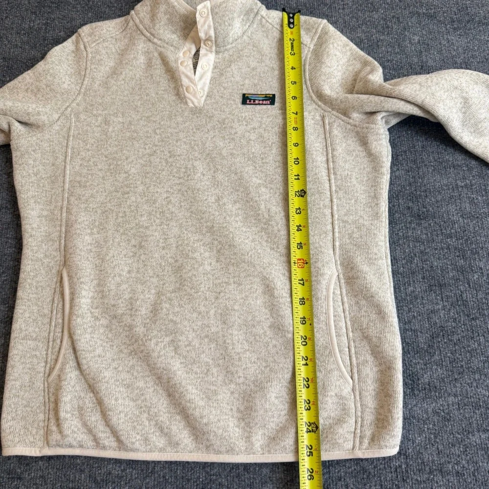 L.L. Bean Sweater Fleece Pullover Oatmeal Heather Snap Neck Womens Size Medium
